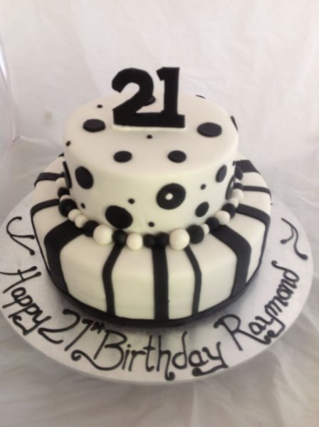 Celebrate Cakes Adult Birthday Cakes - Two tiered black and white cake