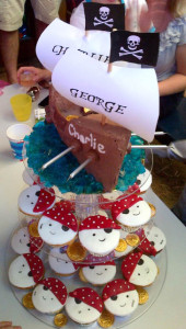 Pirate Birthday Cake with Cupcakes